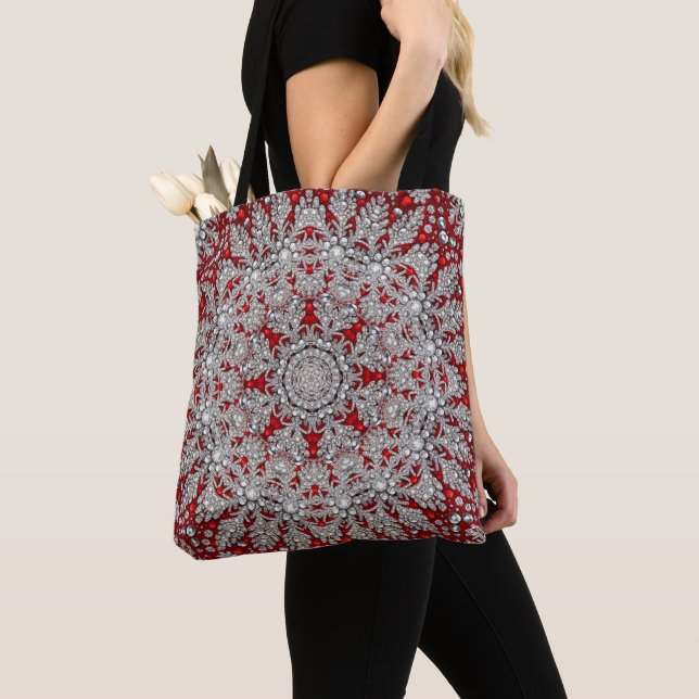 Red Decorative Holiday Tote Bag (Close Up)