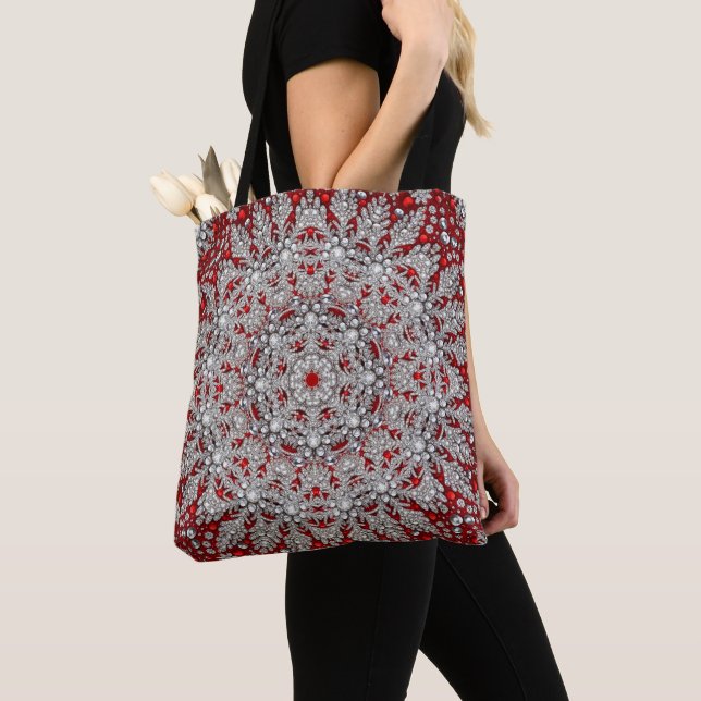 Red Decorative Holiday Tote Bag (Close Up)