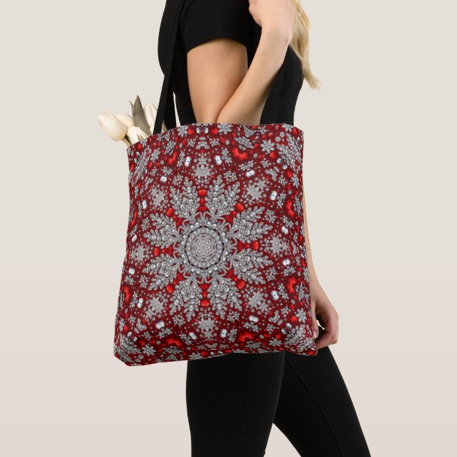 Red Decorative Holiday Tote Bag (Close Up)