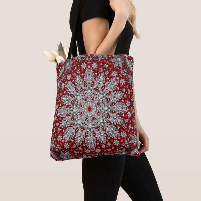 Red Decorative Holiday Tote Bag (Close Up)