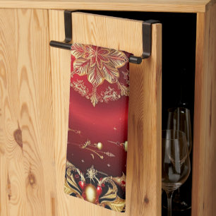 Red Decorative Ornaments Holiday Kitchen Towel