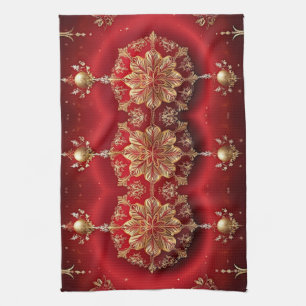 Red Decorative Ornaments Holiday Kitchen Towel