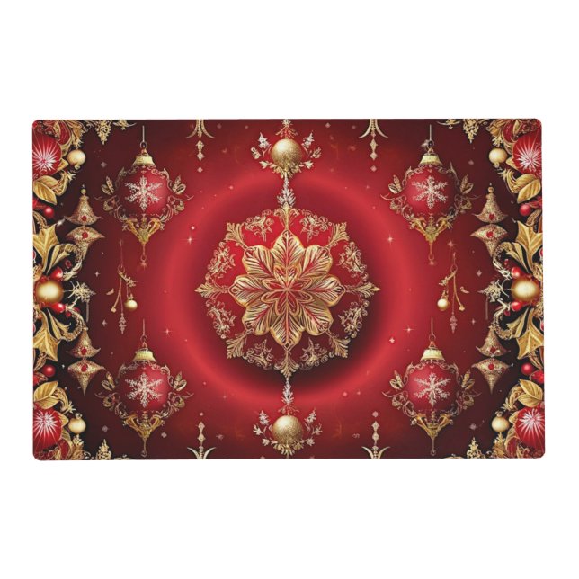 Red Decorative Ornaments Holiday Paper Placemat (Front)