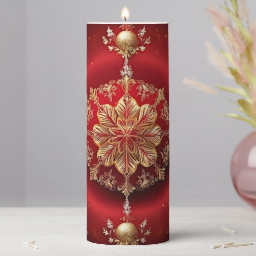 Red Decorative Ornaments Holiday Pillar Candle