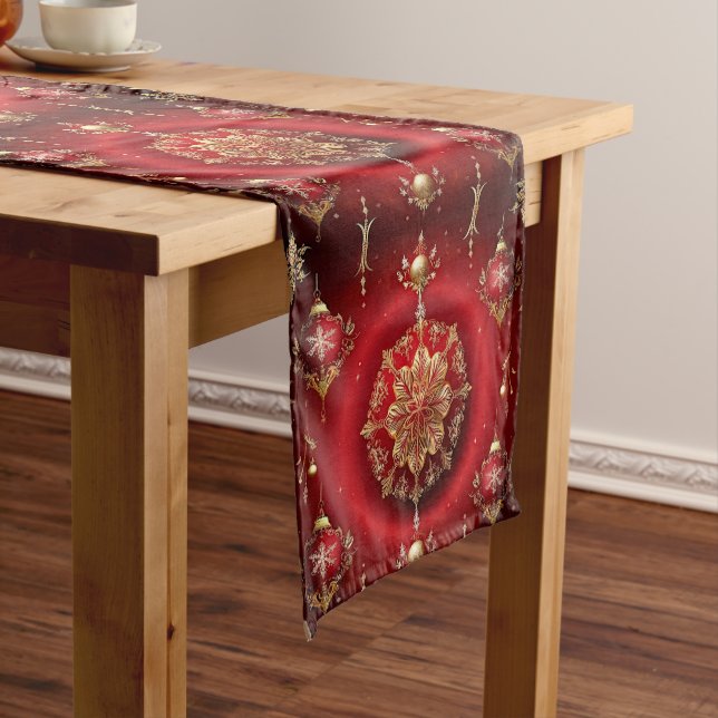 Red Decorative Ornaments Holiday Table Runner (In Situ)