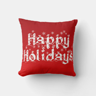 Red Decorative Snowflake Glitter Happy Holiday Throw Pillow