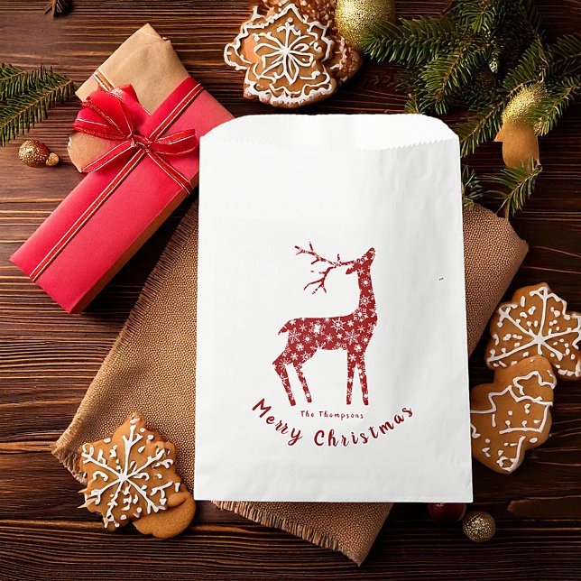 Red deer and snowflakes personalized christmas favor bag (Creator Uploaded)