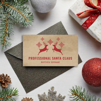 Red Deer And Snowflakes Professional Santa Claus Business Card