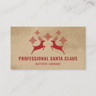 Red Deer And Snowflakes Professional Santa Claus Business Card
