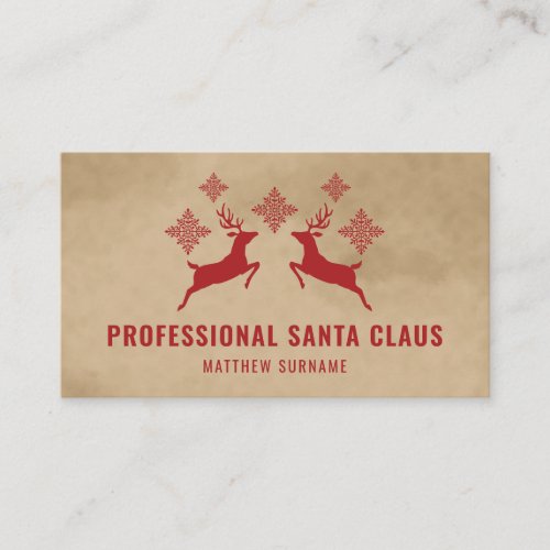 Red Deer And Snowflakes Professional Santa Claus Business Card
