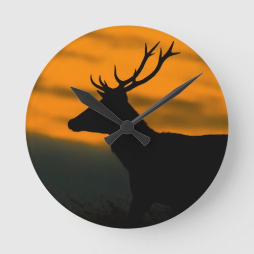 Red Deer at Dawn – Rustic Wildlife Wood Art Round Clock