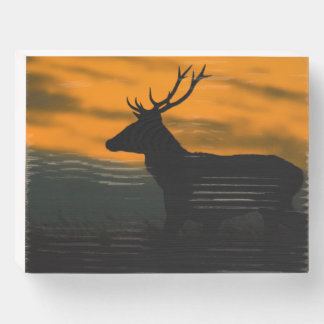 Red Deer at Dawn – Rustic Wildlife Wood Art Wooden Box Sign