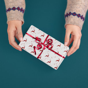 Red Deer Christmas Snow Simple Pattern Wrapping Paper