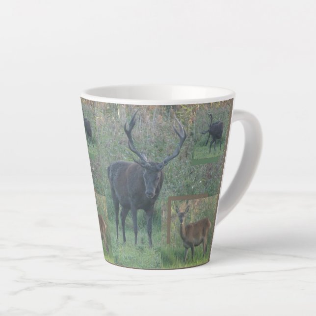 Red Deer Collage Latte Mug (Right Angle)