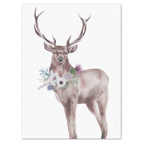 Red Deer Floral Highland Watercolor Tissue Paper