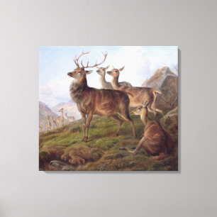 Red Deer in a Highland Landscape, 1872 (oil on can Canvas Print