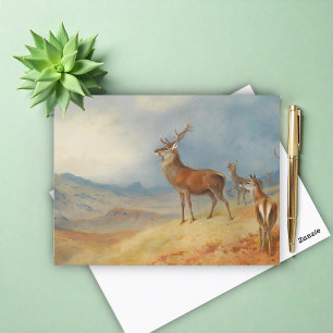 Red Deer In A Highland Landscape, Art Holiday Postcard
