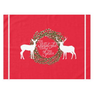 Red Deer Most Wonderful Time Wreath Tablecloth