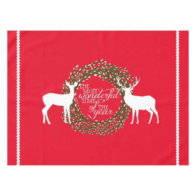 Red Deer Most Wonderful Time Wreath Tablecloth (Front (Horizontal))