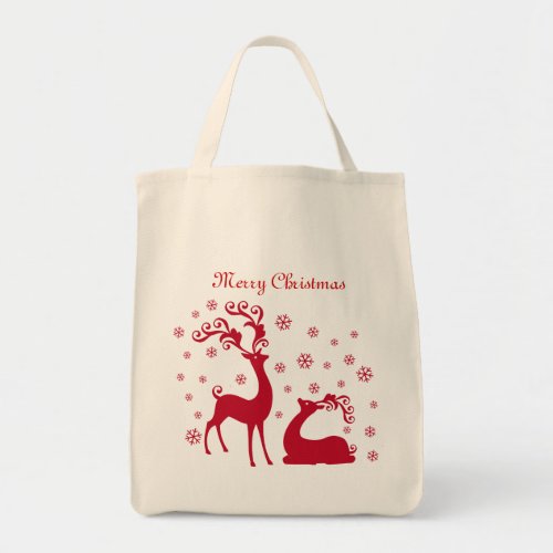 Red Deers and snowflakes Christmas Bag