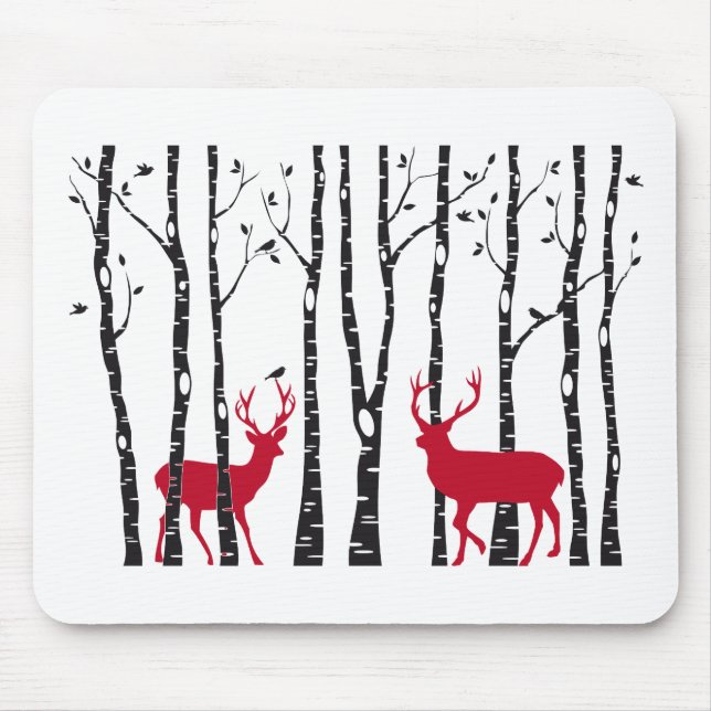 Red deers in birch tree forest mouse pad (Front)