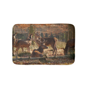 Red Deers In The Autumnal Wood Bathroom Mat