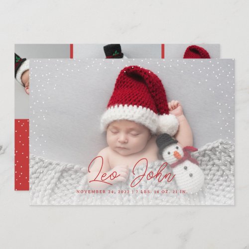 Red Delicate Snow Full Photo Christmas Baby  Holiday Card