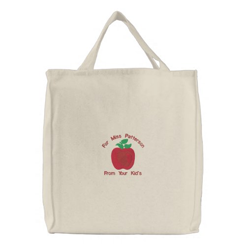 Red Delicious Apple Customize Embroidery Pattern Embroidered Tote Bag