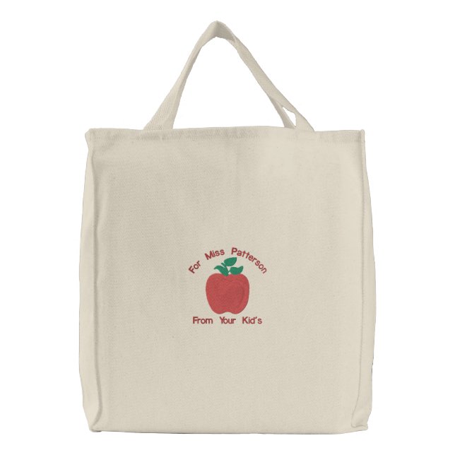 Red Delicious Apple Customize Embroidery Pattern Embroidered Tote Bag (Front)