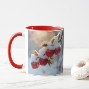 Red delicious apples with snow mug