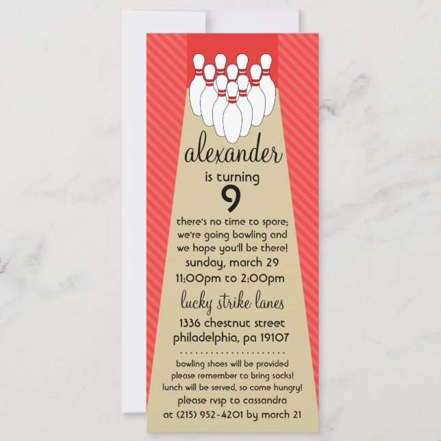 Red Delicious Lucky Strike Bowling Birthday Party Invitation (Front)
