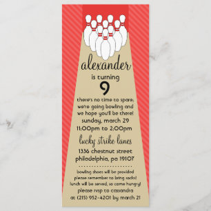 Red Delicious Lucky Strike Bowling Birthday Party Invitation
