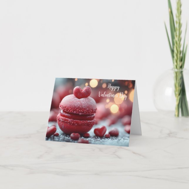 Red delicious Macaron  Valentine's Greeting Holiday Card (Front)