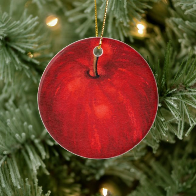 'Red Delicious Watercolor Apple Ceramic Ornament (Tree)