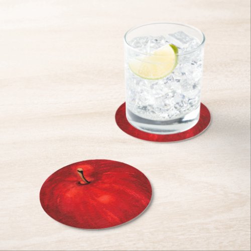 Red Delicious Watercolor Apple Round Paper Coaster