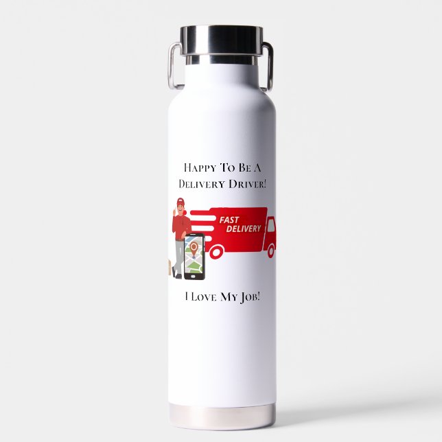 Red Delivery Driver Fast Delivery Water Bottle (Front)