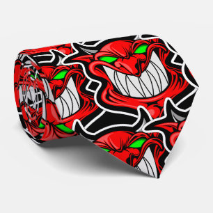 Red Demon with Green Eyes Retro Art  Neck Tie