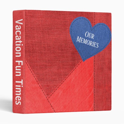 Red Denim and Blue Heart 3 Ring Binder