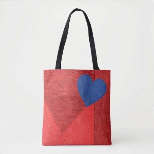 Red Denim Heart Tote Bag