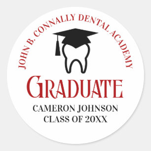 Red Dental School Custom Dentist Graduation Party Classic Round Sticker