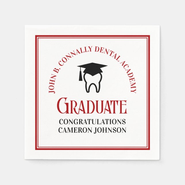 Red Dental School Custom Dentist Graduation Party Napkins (Front)