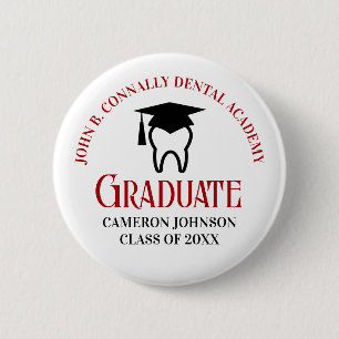 Red Dental School Custom Graduation Name Tag Button