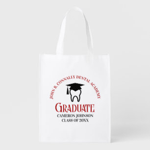 Red Dental School Custom Graduation Party Grocery Bag