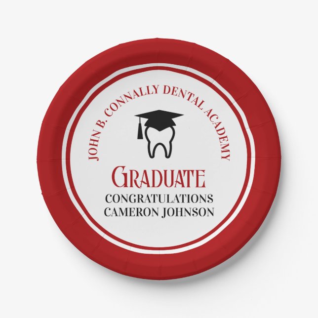 Red Dental School Custom Graduation Party Paper Plates (Front)