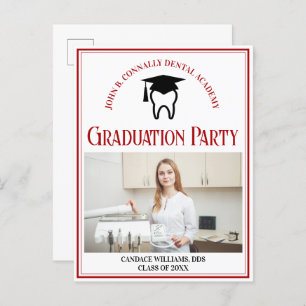 Red Dental School Photo Custom Graduation Party Invitation Postcard