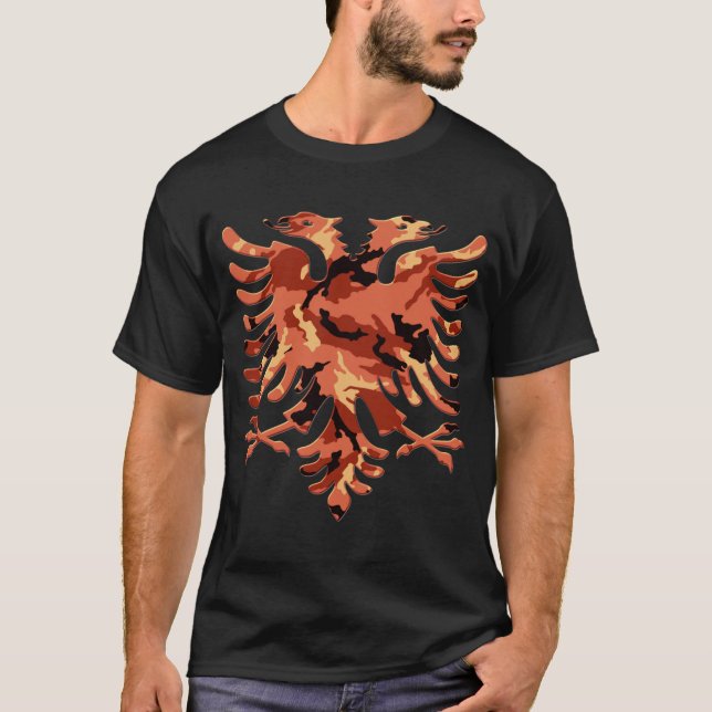 Red Desert Camo Albanian Eagle 3D T-Shirt (Front)