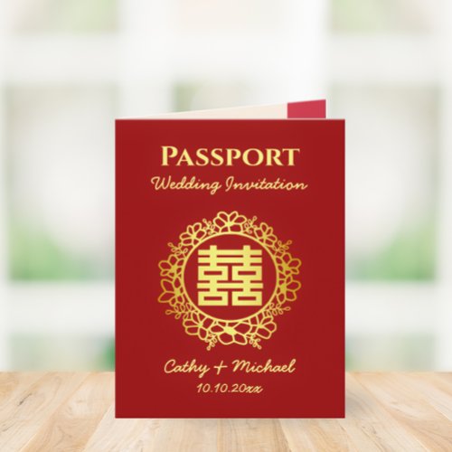 Red destination chinese wedding passport invitation