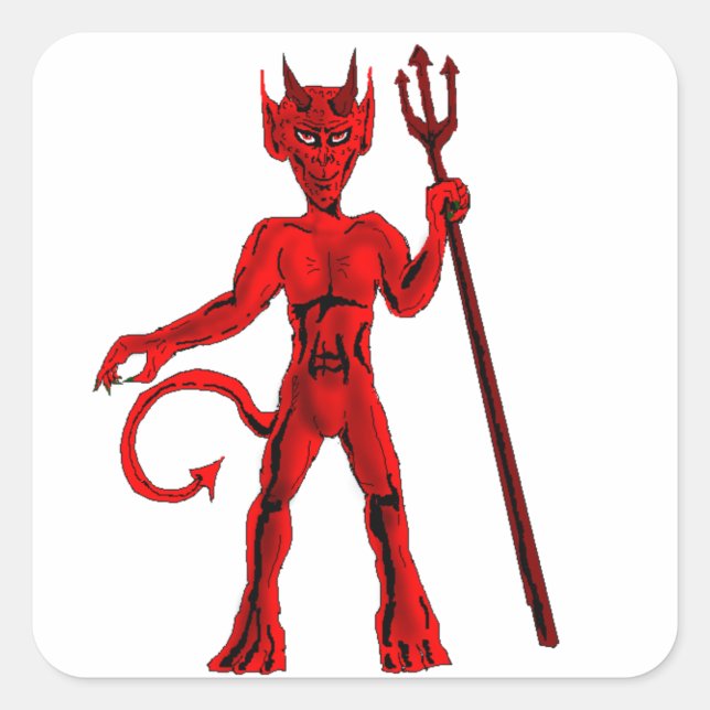 Red devil And Pitch Fork Square Sticker (Front)