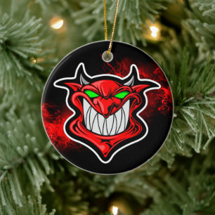 Red Devil Demon Mascot Ceramic Christmas Ornament
