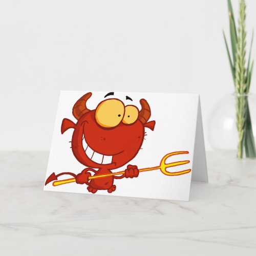 Red Devil Holding A Pitchfork Greeting Cards